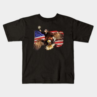 Ben Franklin Riding Eagle American Flag Kids T-Shirt